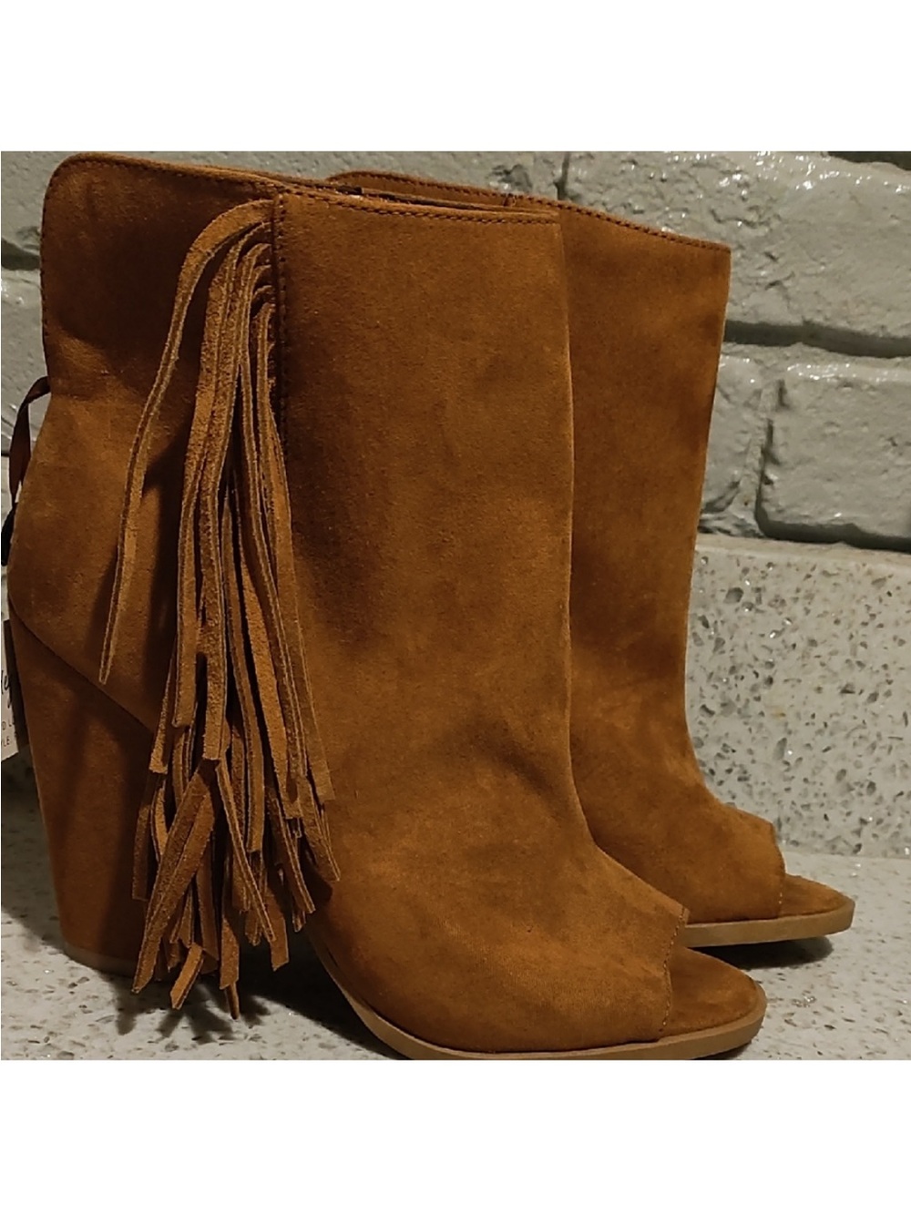 Suede Fringe Peep-Toe Booties